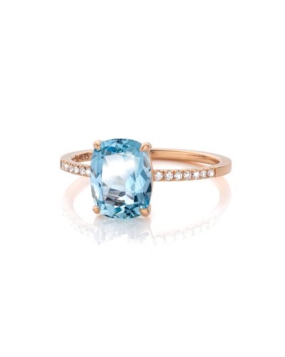 SLAETS Jewellery Ring Aquamarine Cushion and Diamonds, 18kt Rose gold (horloges)